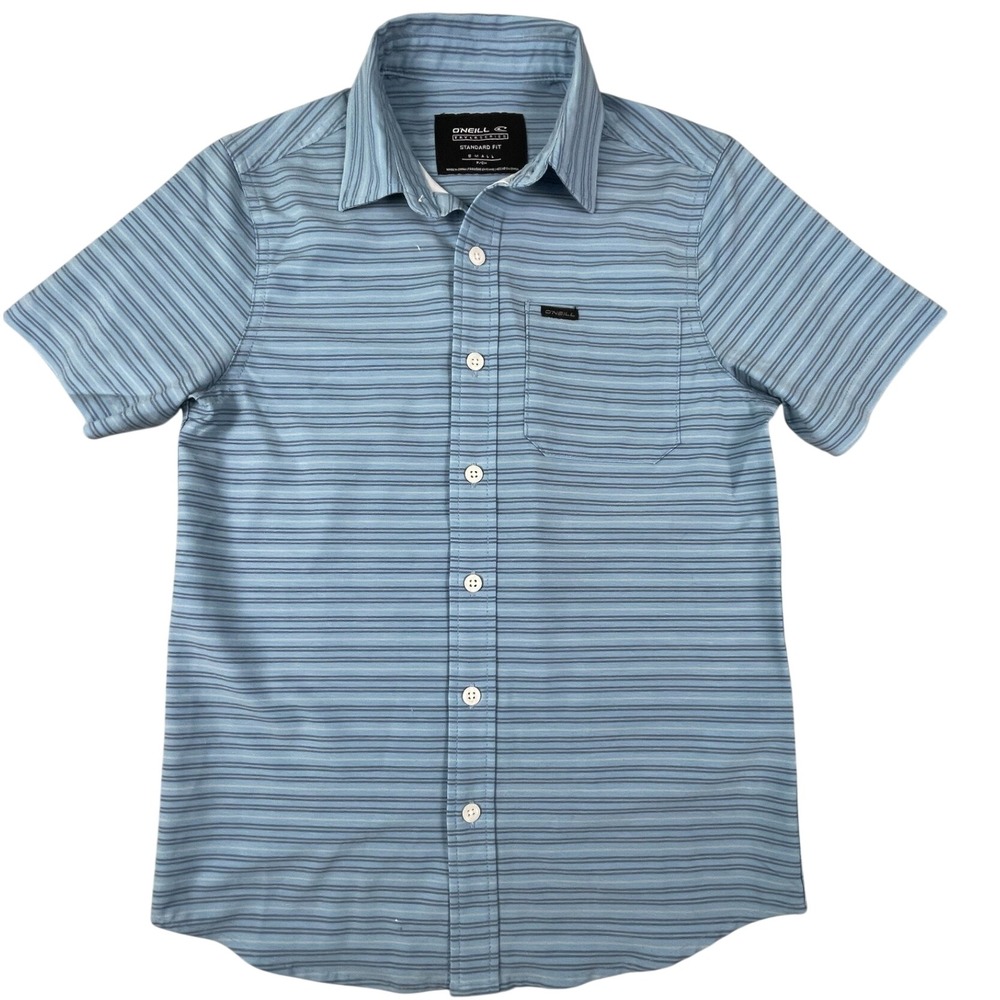 O'Neill Shirt Boys Small Blue TRVLR Series Short Sleeve Striped Button Down